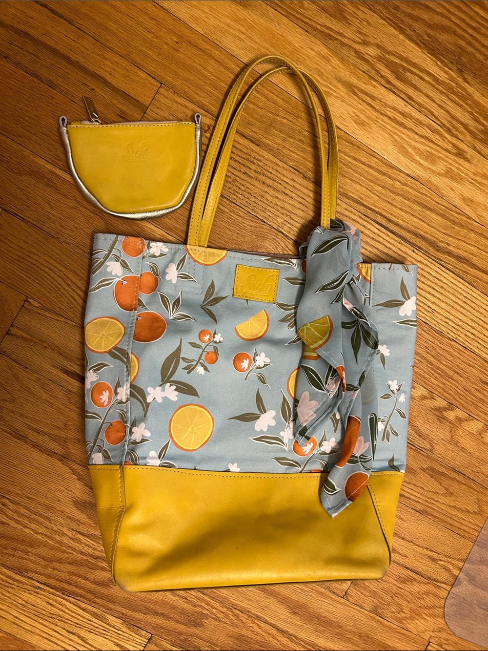 Sseko Yellow & Blue Citrus Tote Bag with Scarf